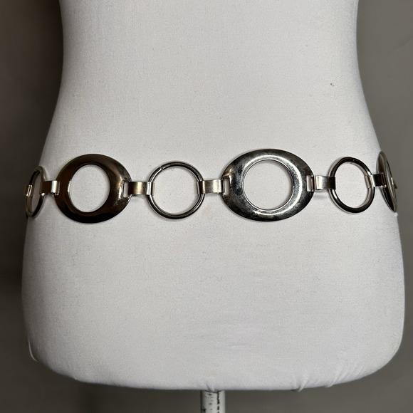 Vintage Y2K Silver Oval Chain Link Belt L /  XL Boho  Indie Sleaze Nine West - Picture 3 of 5